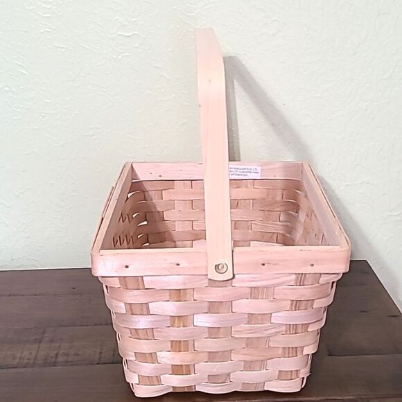 Boho Light Wood Basket with Handle - Picture 2 of 3